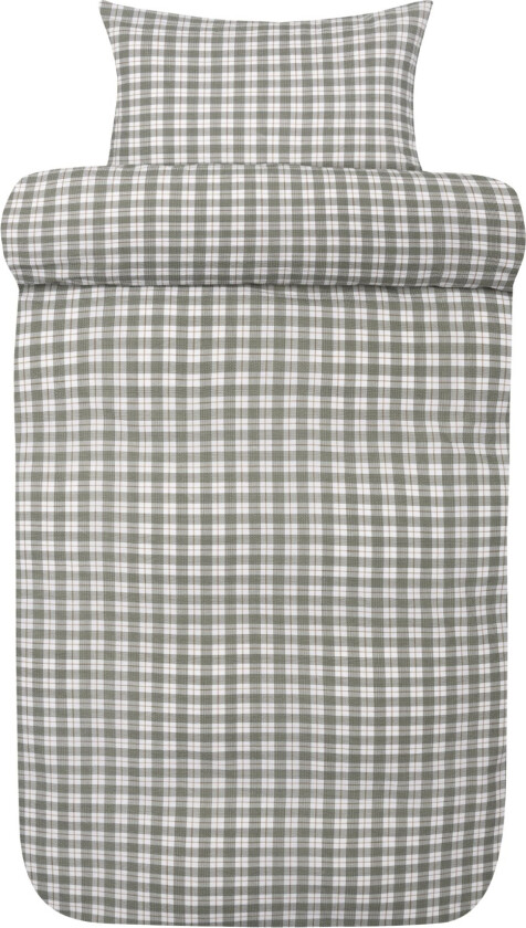 Vevd krepp sengetøy 140x220 cm - 100% myk bomull - Grønn med ruter - Kreppsengetøy - Kyrre Høie Of Scandinavia