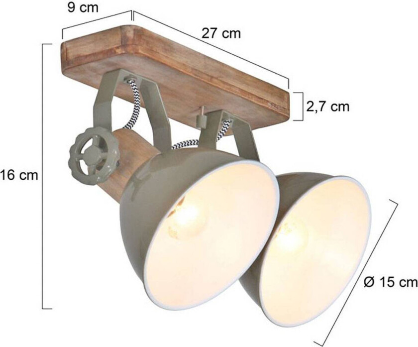 Downlight Gearwood, grønn, 2 lyskilder, metall, tre, E27