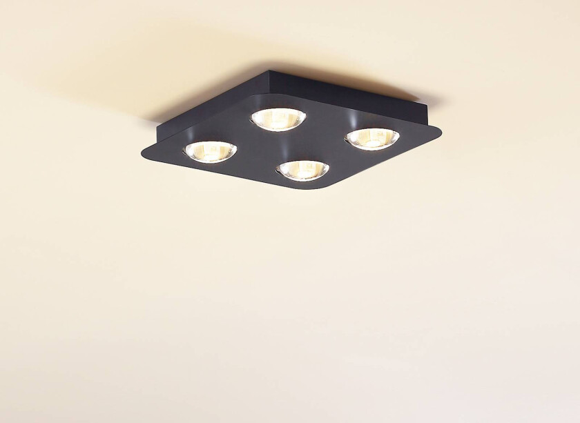 Lindby taklampe Jyla, matt svart, 25 x 25 cm, 4 lyskilder