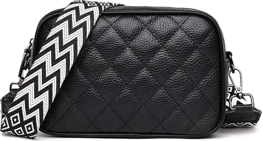 Diamantquiltet crossbody-veske i skinn med glidelåslomme Black