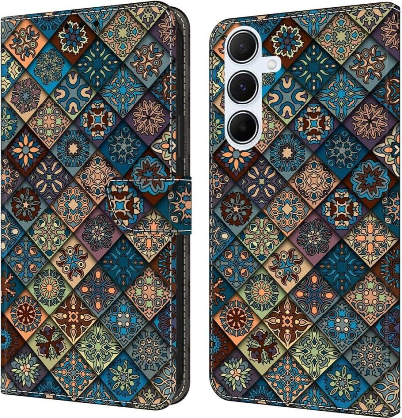 Samsung Galaxy A56 5G lommebokveske med mønstermønster som trykker på stativ, flip-telefondeksel i lær - Blå Blomster
