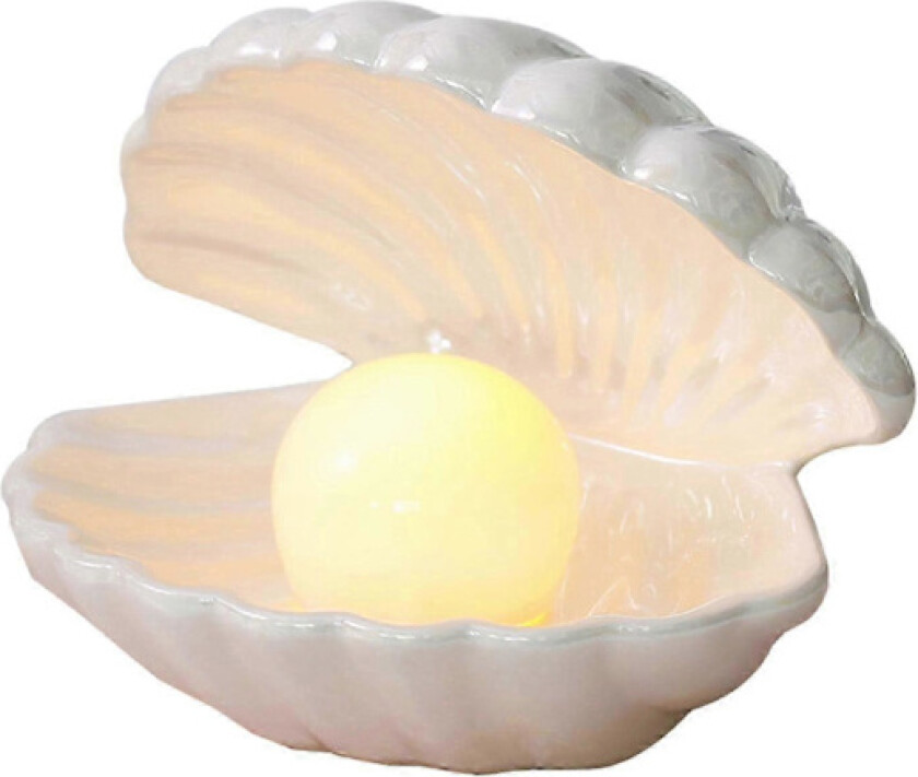 Skjellperle Ljus Keramisk Musling Nattlampe LED Bærbar Batteridrevet Stemningslampe Hjemmeinnredning for Kvinner Jenter Soverom Stue (Hvit)