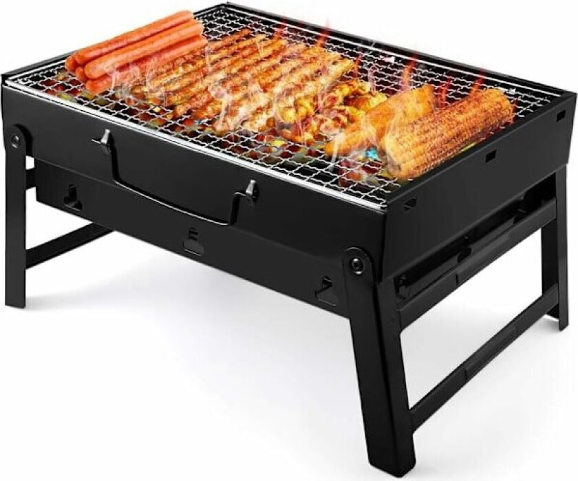 Sammenleggbar grill for utendørs bruk, kompakt sammenleggbar grill med ventilasjonshull og avtakbare grillrister, bærbar kullgrill