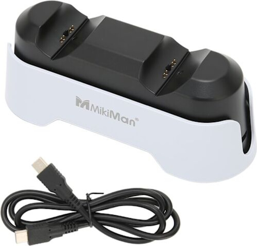 Ladestasjon for PS5-kontroller, dobbel ladedokk for PS5 med LED-indikator, hvit