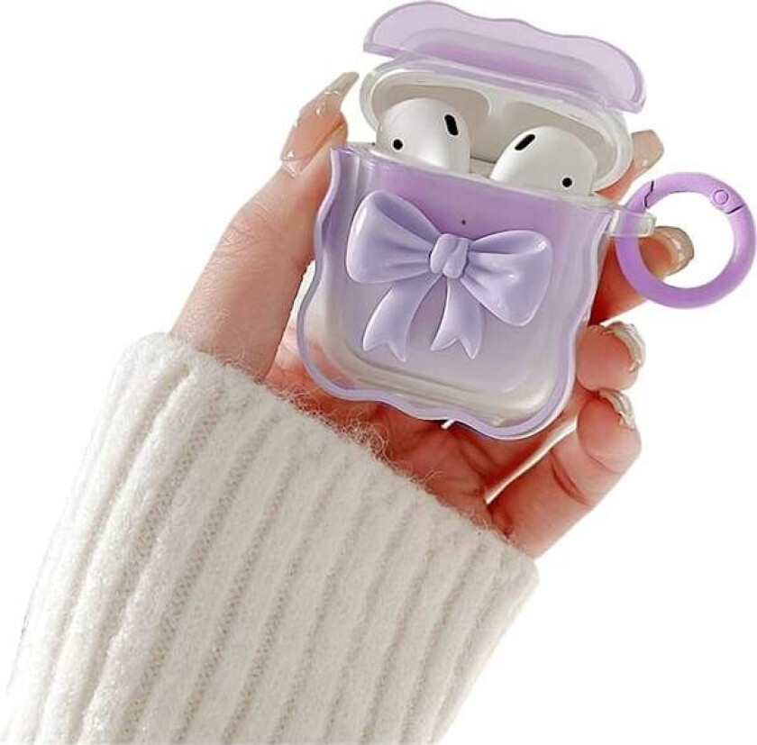 Kompatibel med AirPods 2 & 1 Deksel Myk Transparent TPU med Søt 3D Farge Sløyfe Design Støtsikker Nøkkelring Deksel for Airpods 2 & 1 Lilla