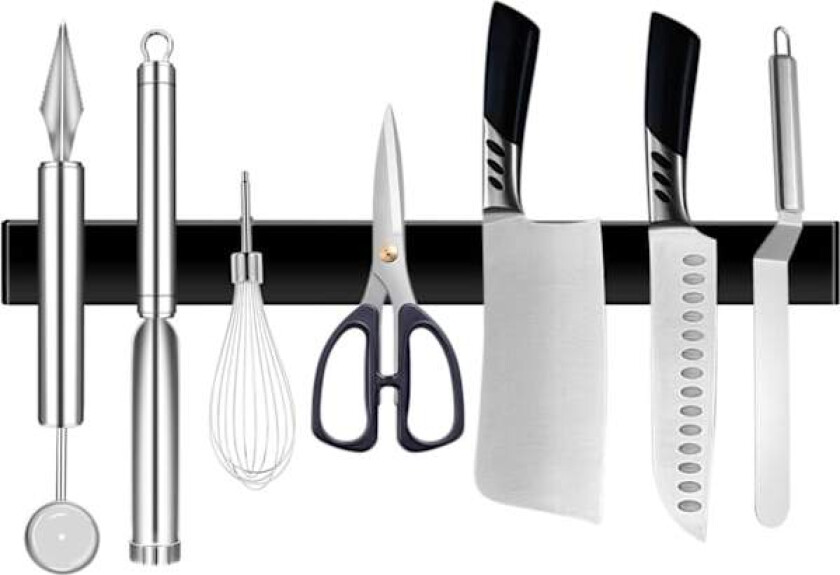 Bilde av Matt Svart Magnetisk Knivlist, Høykvalitets Knivstativ i Rustfritt Stål, Sterk Magnet, Livstids Holdbarhet, For Kjøkken Og Hjemmeoppbevaring, Nei