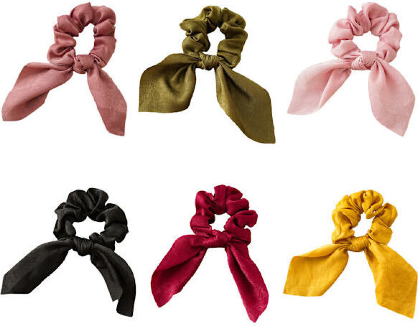 6 stk Hårstrikk Satin Silke Kanin Øre Bøyebånd Scrunchie Bobbles Elastiske Hårbånd Ponytail Holder for Kvinner Tilbehør