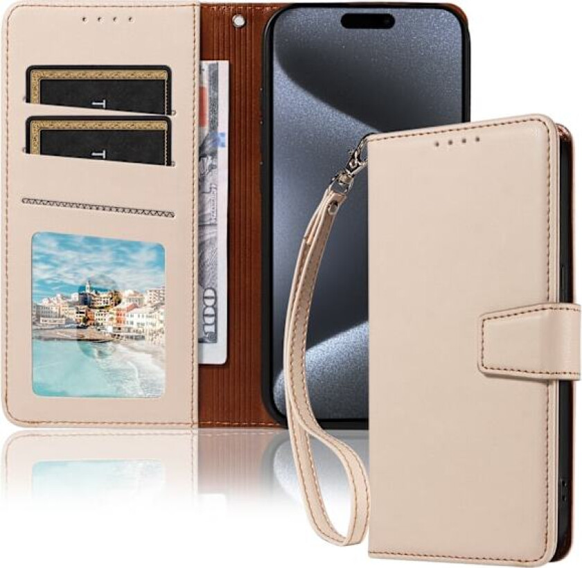 Samsung S23 Plus telefondeksel, med snor, flip-telefondeksel (off-white Samsung S23 Plus)