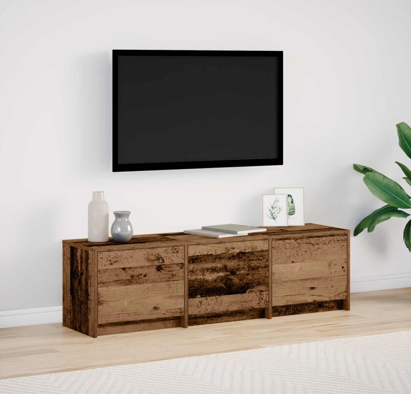 TV-skap med LED Gammelt tre 140 x 34 x 40 cm Konstruert tre