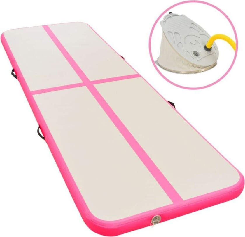 Oppblåsbar gymnastikkmatte med pumpe 300x100x10 cm PVC rosa