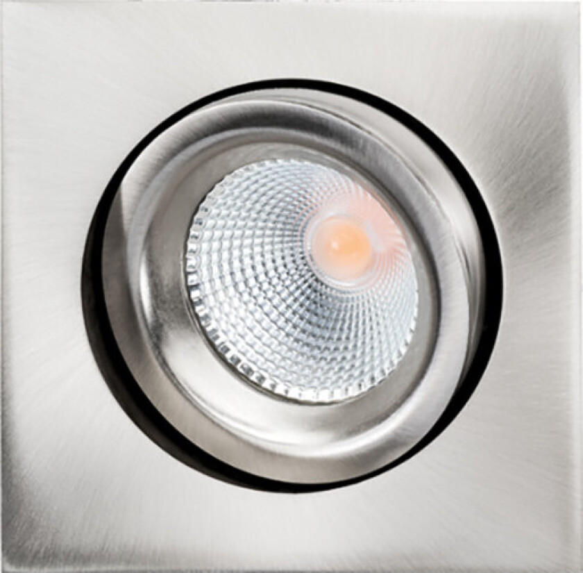 SG Junistar Lux Square innfelt downlight, 2700K, børstet stål