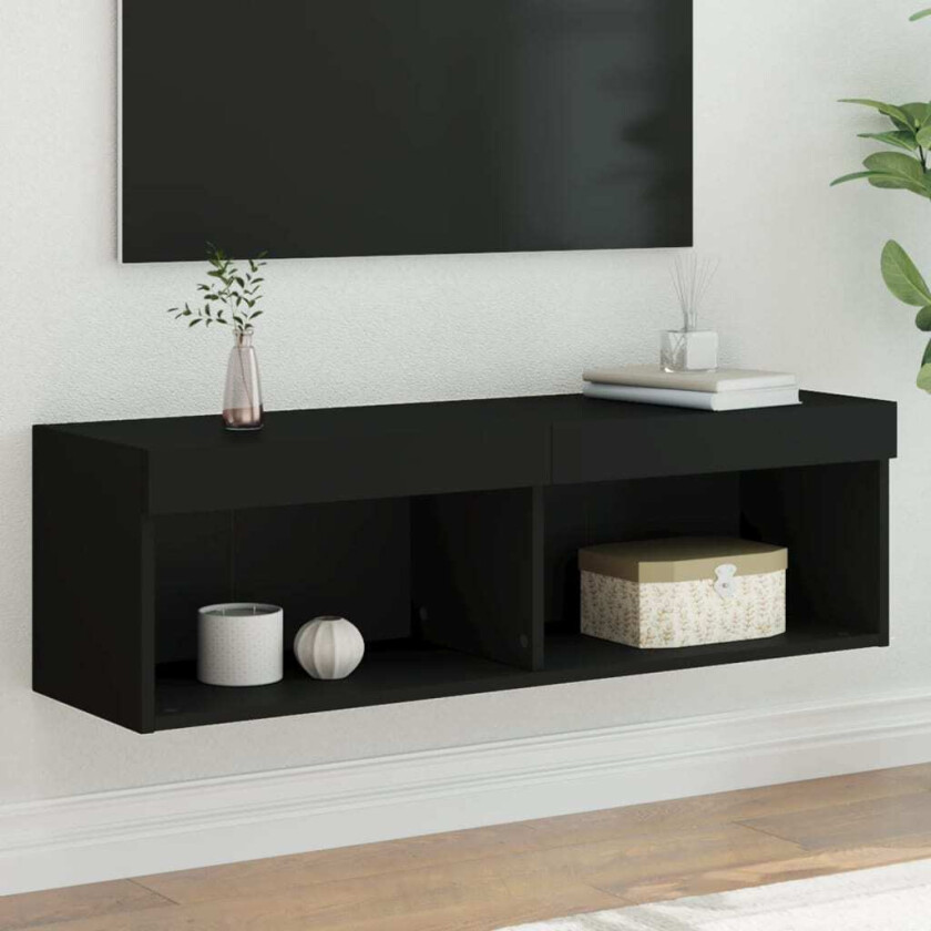 TV-benker med LED-lys 2 stk svart 100x30x30 cm