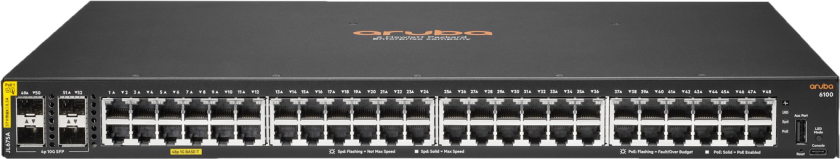 HPE Aruba 6100 48G Class4 PoE 4SFP+ 370W Switch - switch - 52 porter - Styrt - rackmonterbar
