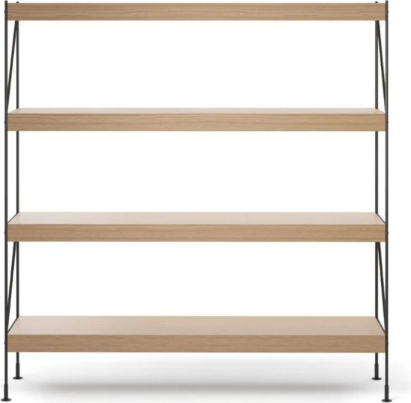 Zet hyllesystem natural oak, 1 x 4, black steel base