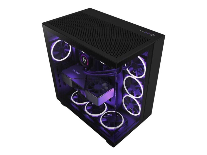 NZXT H series H9 Flow - Mid tower - ATX - sidepanel med vindu (herdet glass) - ingen strømforsyning - matt svart - USB/lyd