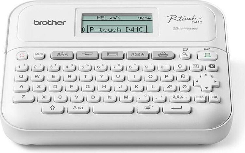 P-Touch PT-D410VP - Etikettmaker - termotransfer - 18 mm bredde - 180 dpi - inntil 20 mm/sek - USB - kutter - 5 linjers utskrift, speilutskrift, vertikal utskrift, flerkopiutskrift