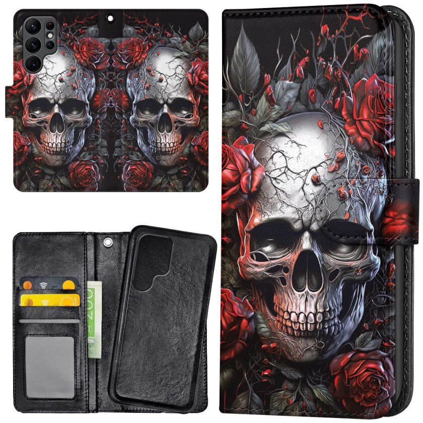 Samsung Galaxy S24 Ultra - Lommebok Deksel Skull Roses