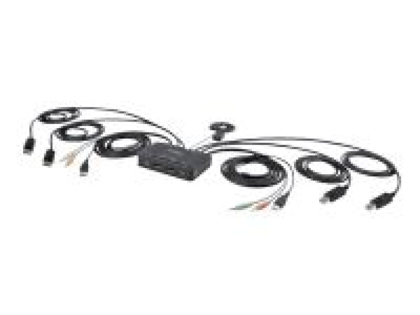 Bilde av 2-Port Dual-Monitor DisplayPort Cable KVM Switch 4K 60Hz Compact KVM with 5ft/1.5m USB-A/DisplayPort/Audio Integrated Cables Bus Powered