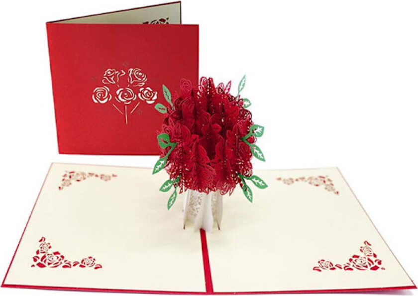 Bilde av Valentinsdag-kort, bursdagskort for elskere, 3D pop-up gratulasjonskort for elskeres bursdag (bukett med roser)