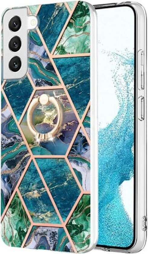 Marble Mønstret Deksel med Ring Holder til Samsung Galaxy S23 - Blå / Grønn