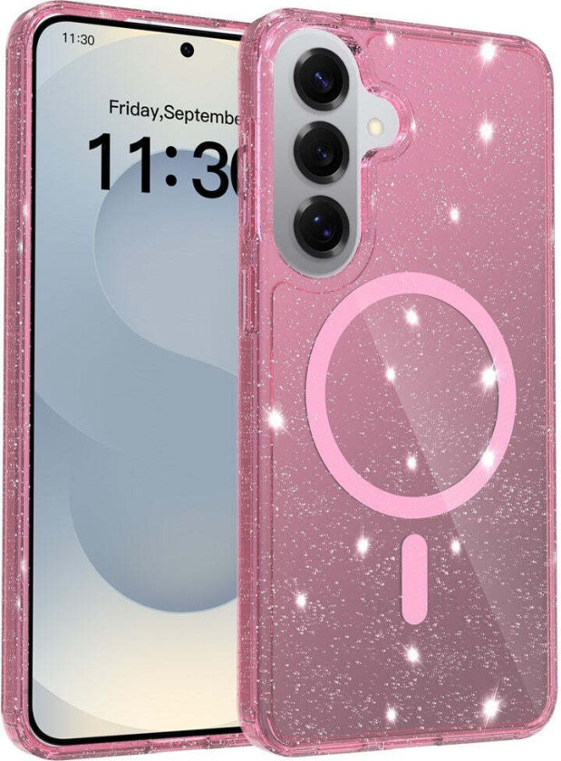 Samsung Galaxy S26+ (Plus) EIDERWOOD Magnetisk Plast Glitter Deksel - MagSafe Kompatibel - Gjennomsiktig / Rosa