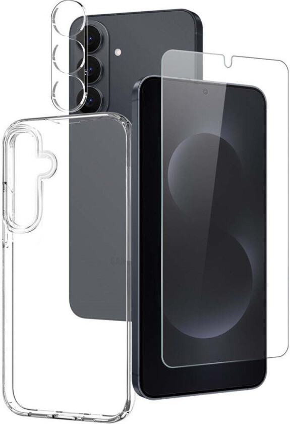 Samsung Galaxy S26+ (Plus) NORTHJO 3-i-1 Beskyttelsessett m. Fleksibelt Plast Deksel / Herdet Skjermbeskyttelsesglass / Kameralinsebeskytterglass - Gjennomsiktig