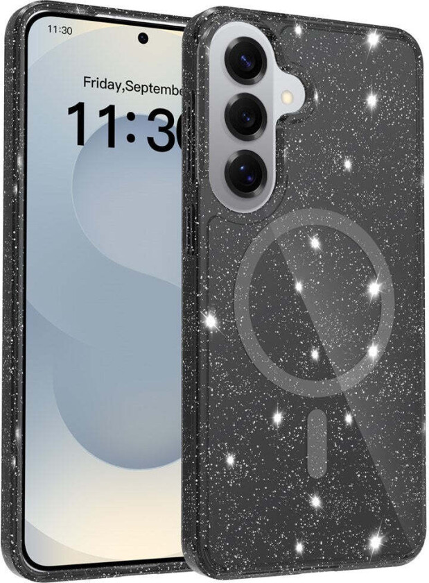 Samsung Galaxy S26+ (Plus) EIDERWOOD Magnetisk Plast Glitter Deksel - MagSafe Kompatibel - Gjennomsiktig / Svart