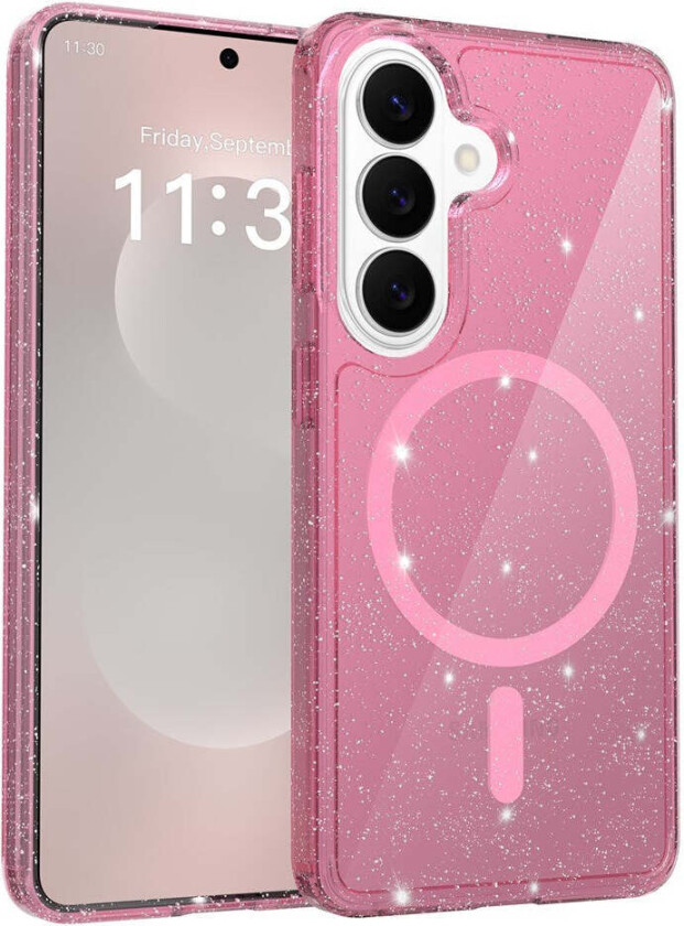 Samsung Galaxy S26 EIDERWOOD Magnetisk Plast Glitter Deksel - MagSafe Kompatibel - Gjennomsiktig / Rosa
