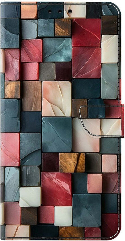 Samsung Galaxy A57 EIDERWOOD Kunstskinn Deksel med Innebygd Kortholder & Stativfunksjon - Fargerike Firkanter