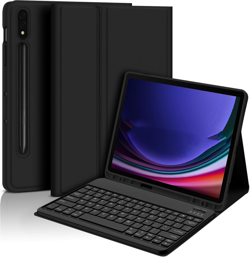 Bluetooth-tastaturdeksel + tastatur kompatibelt med Samsung Galaxy Tab A9+ 2023 (11 tommer) - Svart