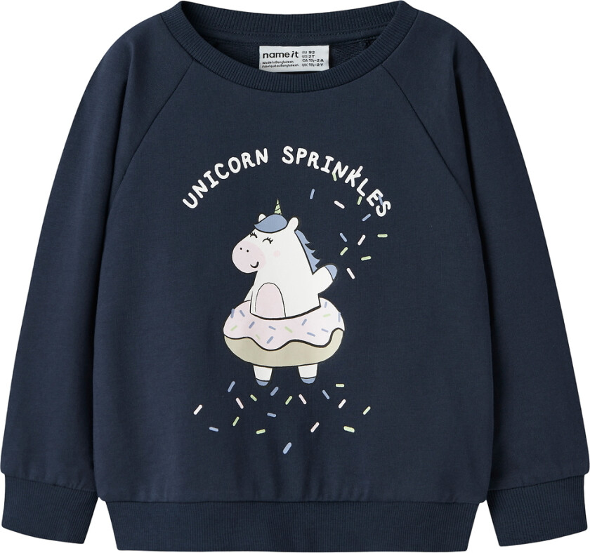 Collegegenser - NmfVenus - Navy Blazer/Unicorn Strøssel - - 7-8 år (122-128) - Collegegenser