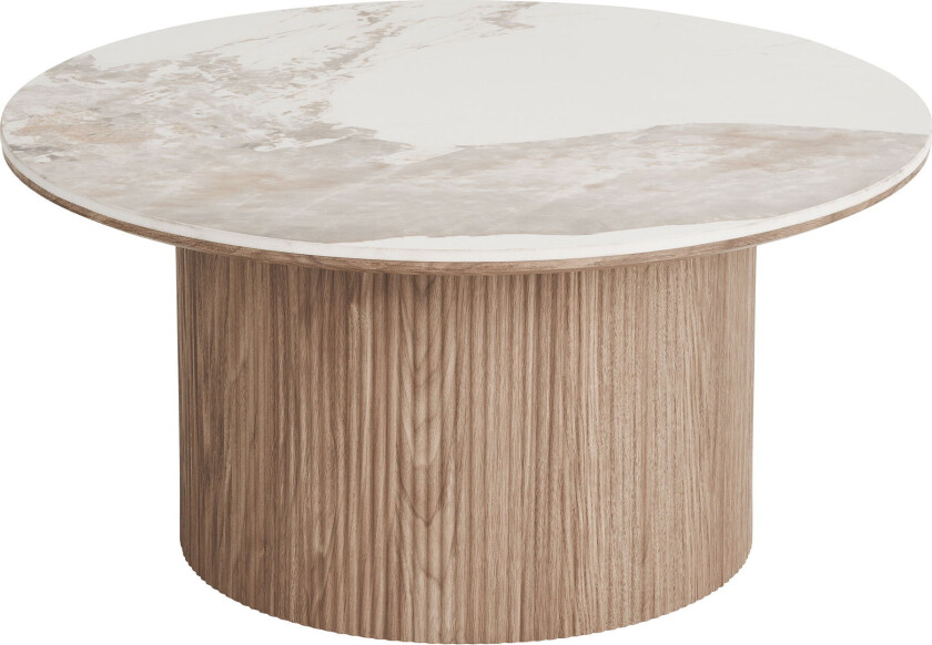 HOUSE NORDIC Athens sofabord, rundt - hvit keramikk og brunt dekorpapir (Ø80)