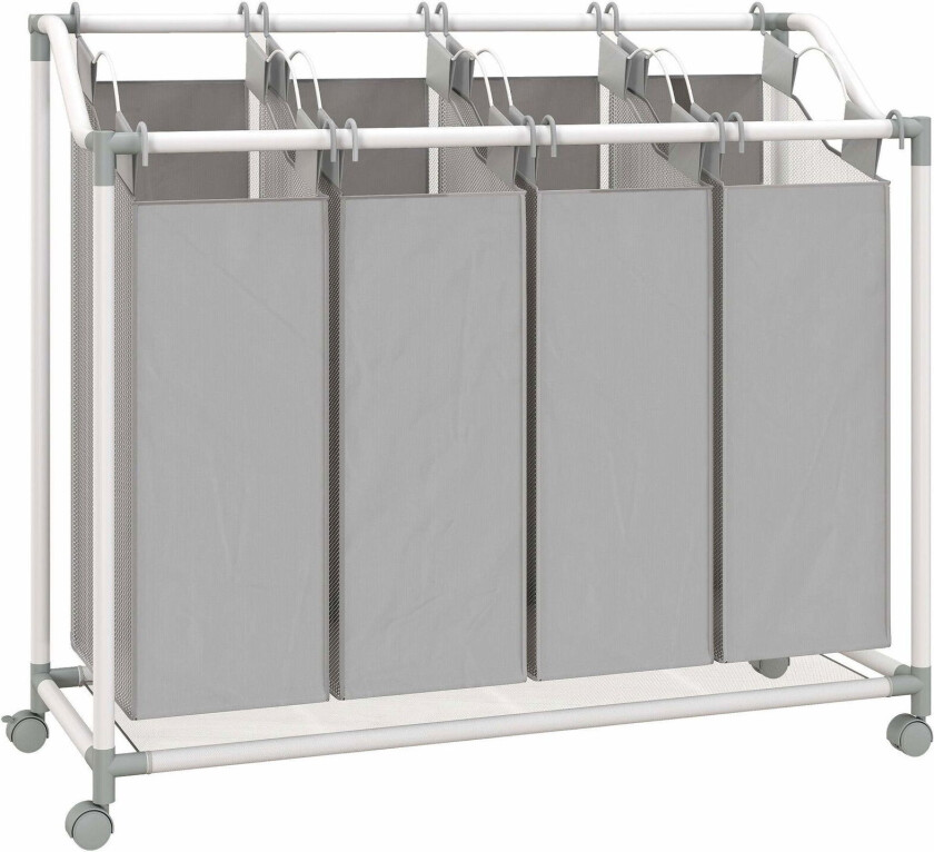 Skittentøyskurv med 4 avtakbare poser, 160 l, hjul, grå