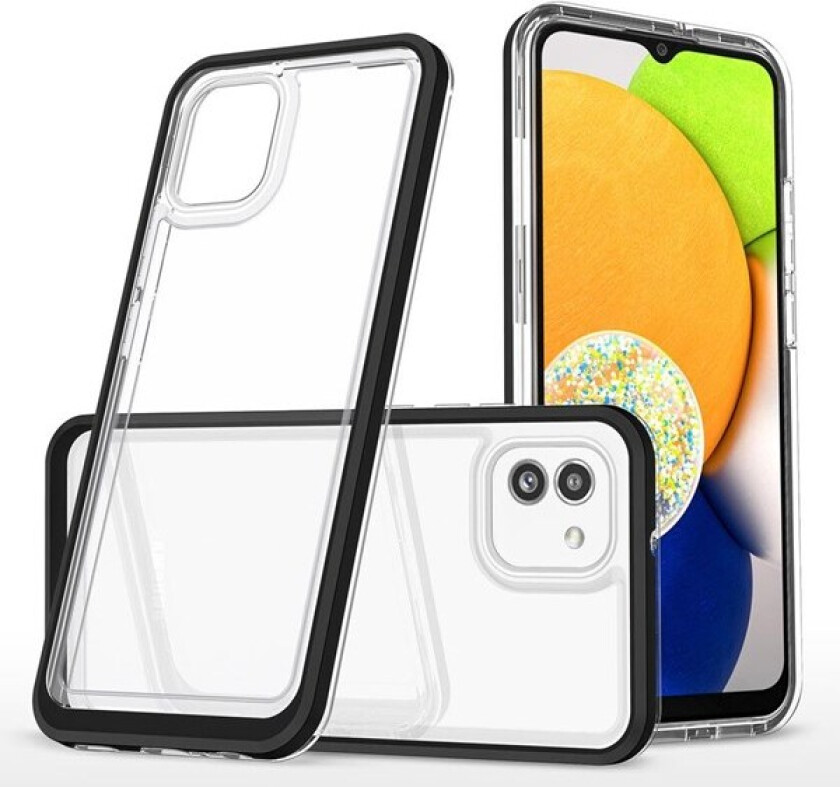 Clear 3in1 Case for Samsung Galaxy A03 Silicone Cover with Frame Black
