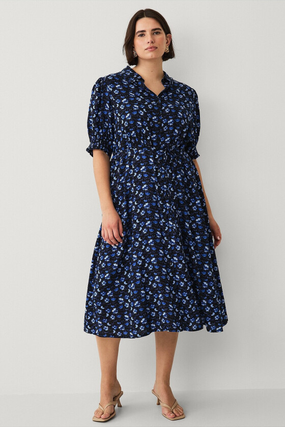 Skjortekjole med korte puffermer - Blå