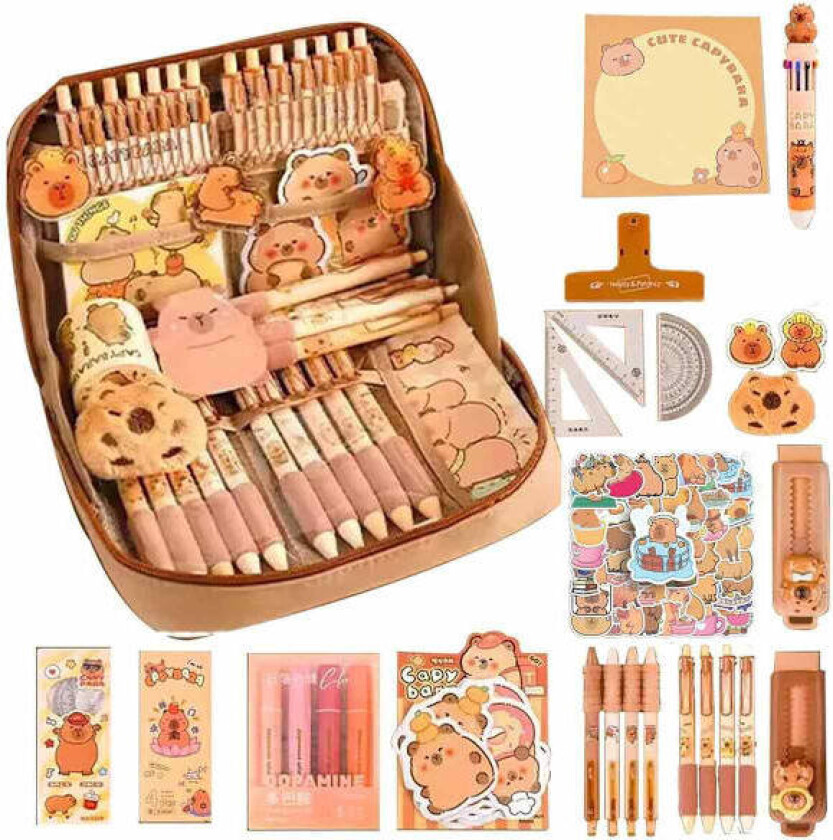 Ideell gave til studenter som elsker capybaraer, premium stoff penalhus med romslige rom og gel-klistremerker, myke penner inkludert, slitesterk