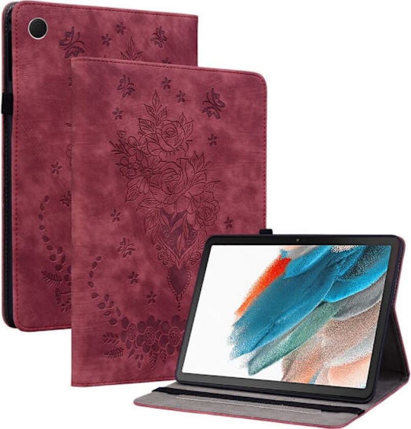 Til Samsung Galaxy Tab A11 Deksel Med Roseblomst Preging - Rød