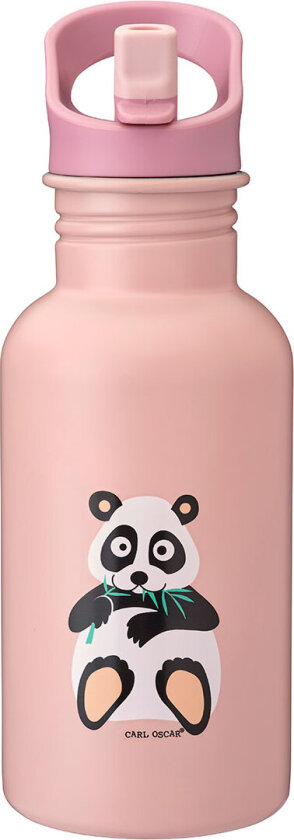 Drikkeflaske - Stålaktig - 500 ml - Rosa m. Panda - - OneSize - Drikkeflaske