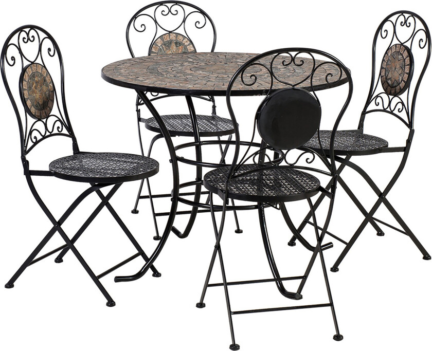 Cafesett MOSAIC bord og 4 stoler metall/svart