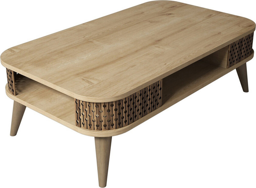 Hovdane Sofabord 105 cm med Oppbevaring Hylle Runde Hjørner - Lysebrun