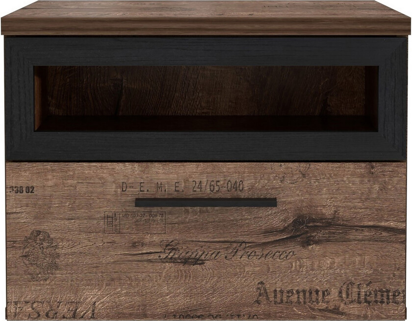 Cannop Nattbord 52 cm med Oppbevaring Skuff + Hylle - Brun/Svart