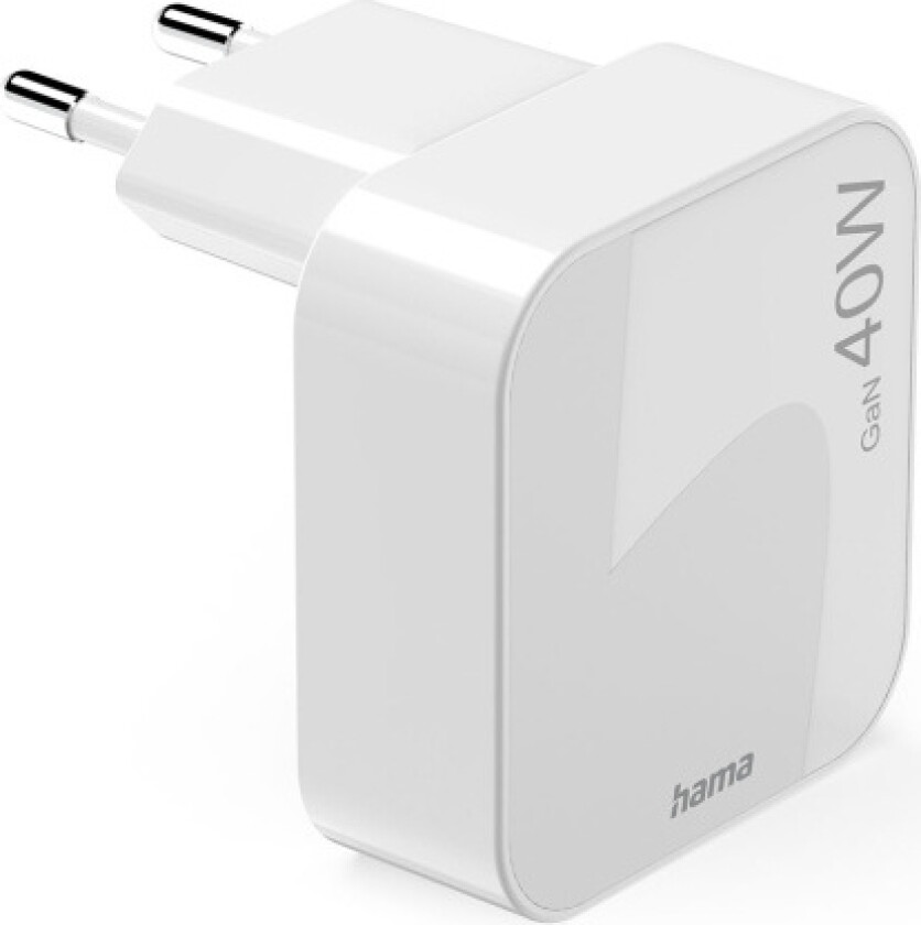 Lader 2xUSB-C GaN PD 40W Rask Sammenleggbar Mini Hvit