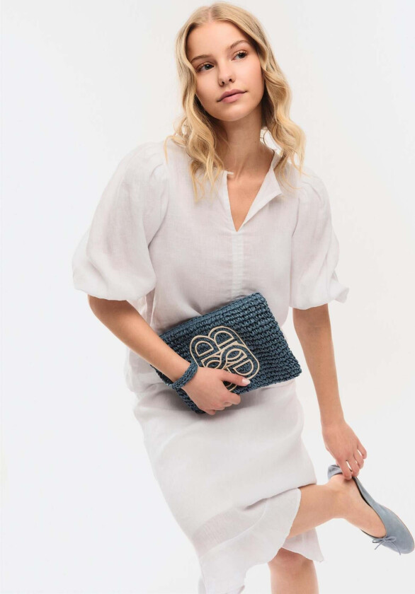 Mim Straw Clutch Blue