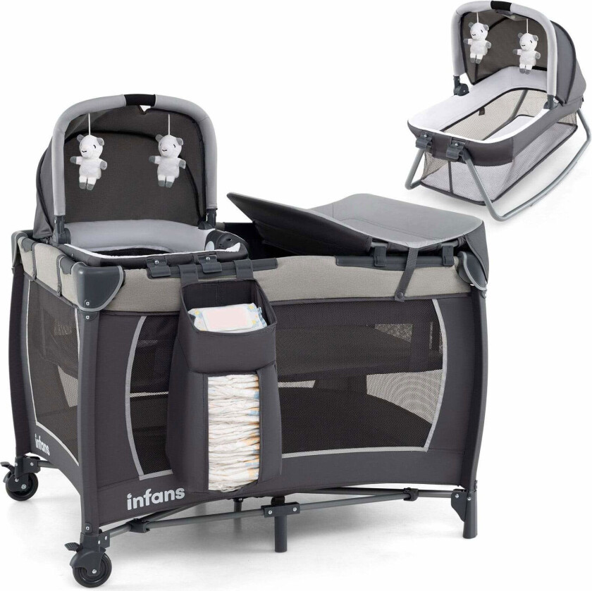 5-i-1 reiseseng for babyer med stellebord og vugge