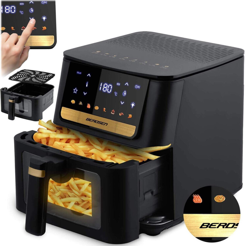 Stor 6,5L airfryer – 1700W, berøringsskjerm, 8 programmer