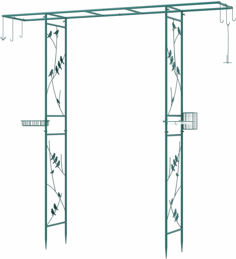 Hagebue med fuglemater og vannskål – metallramme