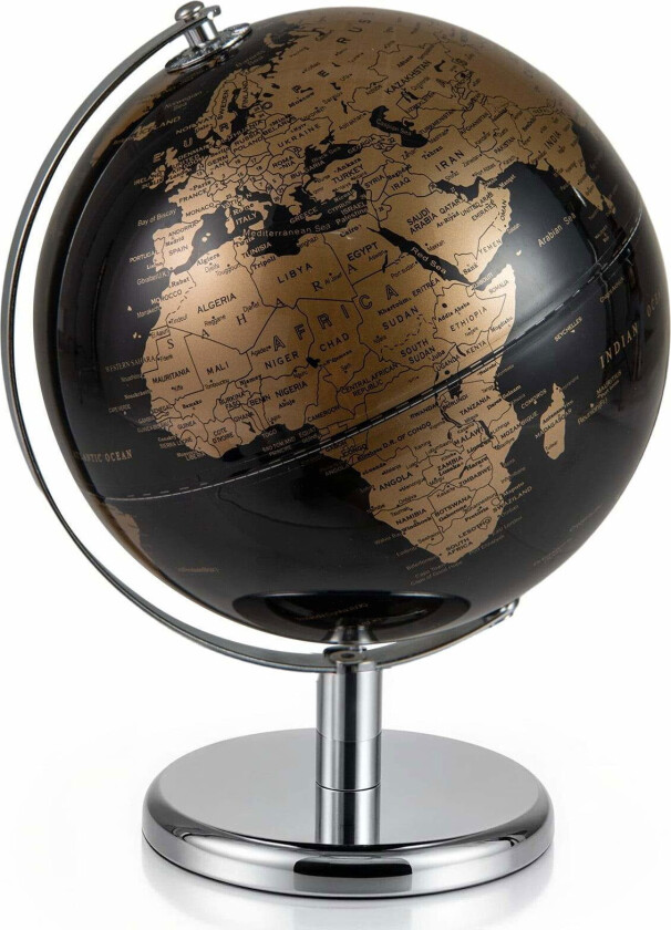 Bilde av 20 cm svart globus med metallstativ – Pedagogisk og dekorativ