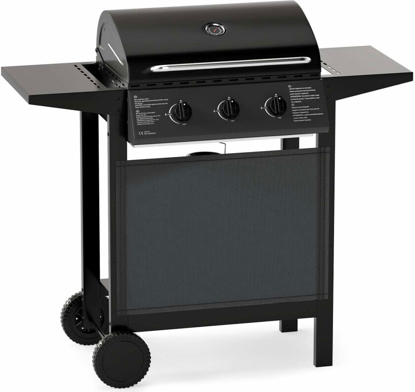 Utendørs gassgrill – 3 brennere, rustfritt stål, bærbar