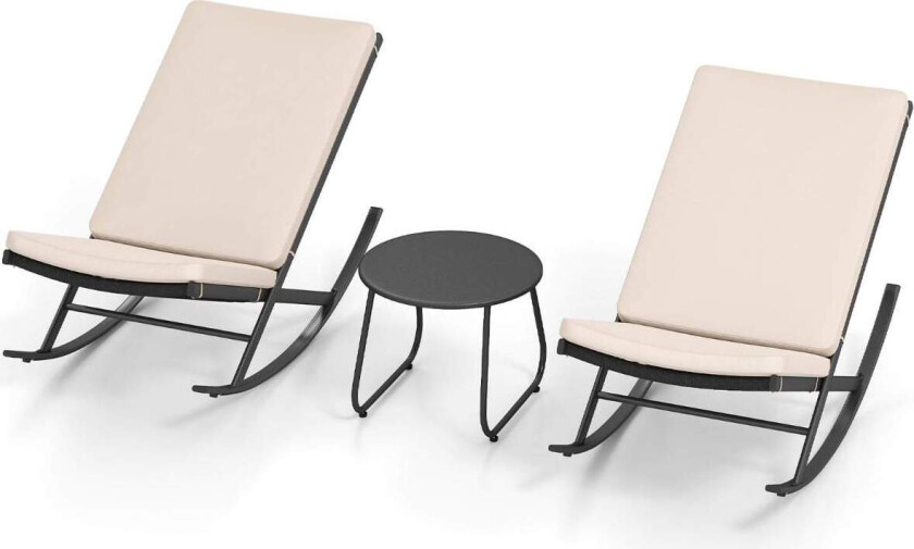 3-delt bistrosett i rotting – gyngestoler og metallbord