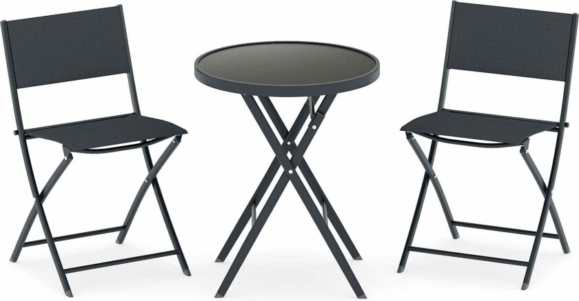 3-delers sammenleggbart bistrosett – pustende seter, glassbord